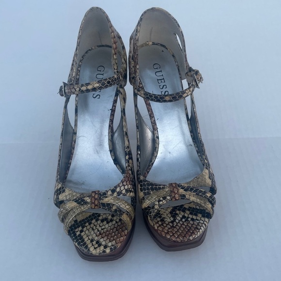 Guess Shoes - GUESS Faux Snake Skin Open Toe High Heels size 7.5